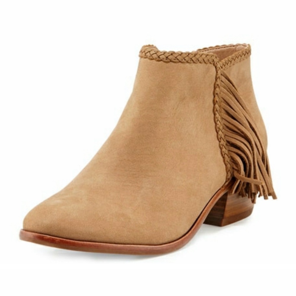 Sam Edelman Paige Fringe Ankle Booties - Size 8.5 - Camel Color